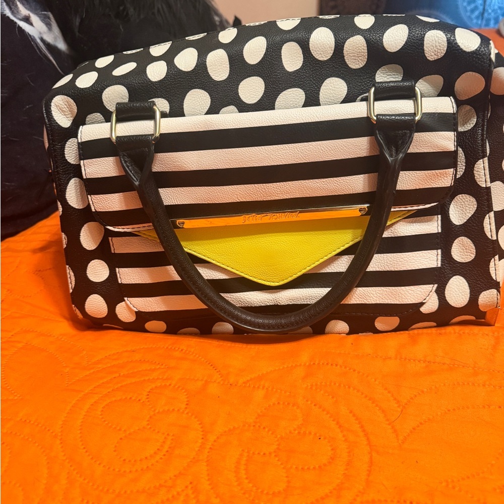 Betsey Johnson Black and White Polka Dot striped Handbag
